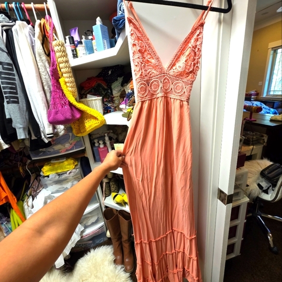 Elegant Coral  Maxi Dress Backless bundle Of Dresses Have Discount - Picture 3 of 3